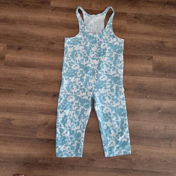 Colsie Turquoise / White Tie Dye Sweats Overalls Women Size Large - Picture 1 of 4